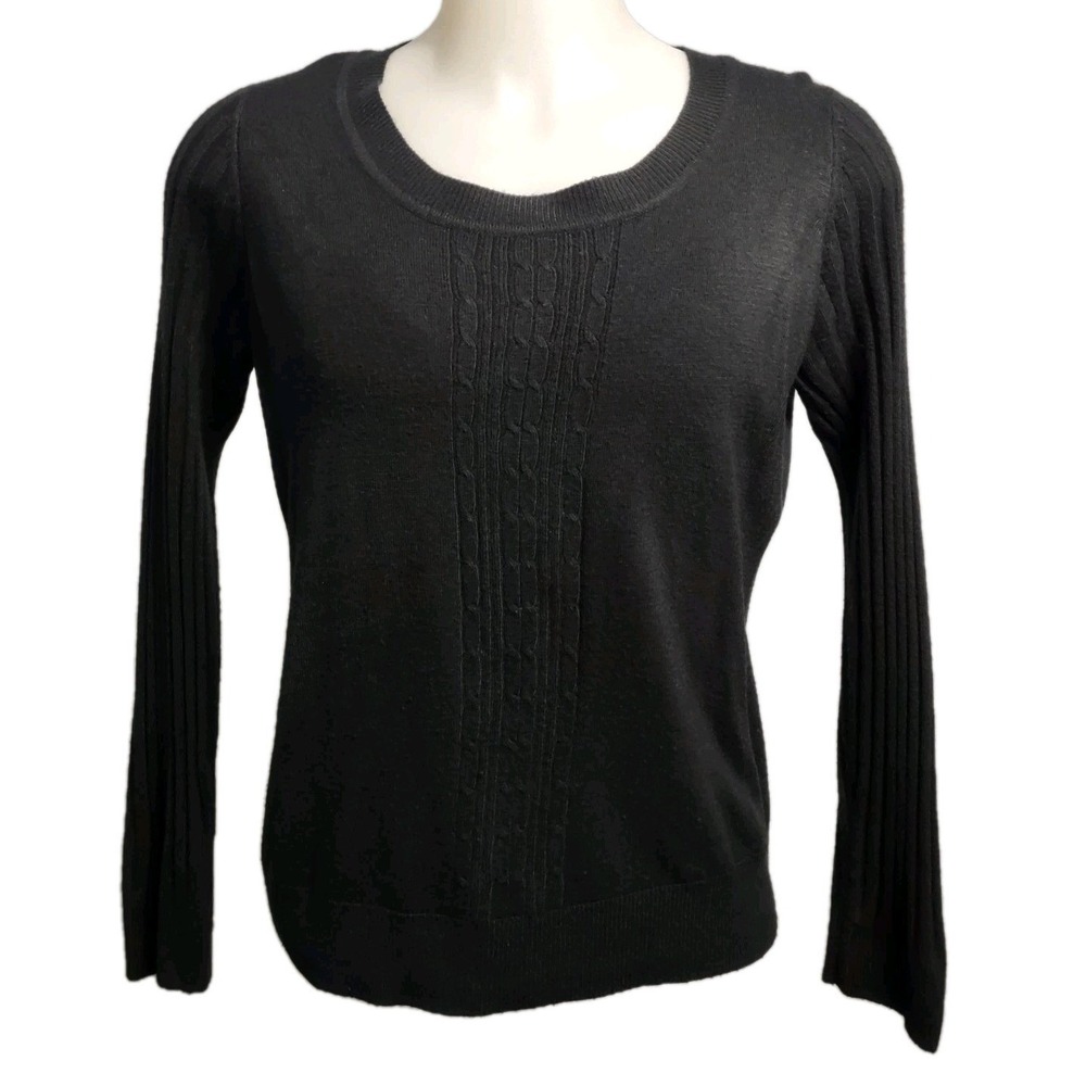 Sweater White Stag Black XL Womens Crew Neck Cable‎ Knit Ribbed Sleeve Cozy Core